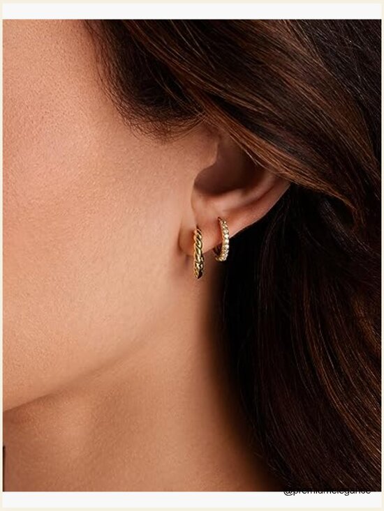 Amazon.com: DAILI Sterling Silver Hoop Earrings for Women  3-Pair Gold Hoop Earring Set - Hypoallergenic CZ Huggie Teardrop Rope Styles
